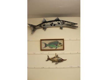 Lot Of 3 Fishes - Hanging Decorative Fish & Framed Art!! BSMT Item #91