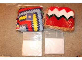 Lot Of 2 Vintage Hand Woven Throw Blankets & 2 New Ikea Curtains!! Item #53