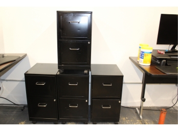 4 Mobile Two Drawer Black Filing Cabinet Pedestals - Great Used Condition - Item #058