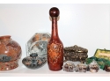 Mixed Lot Of Decorative Items - Vases, Stress Balls, Mexican Pottery & Glass Jewelry Box!! BSMT Item #163