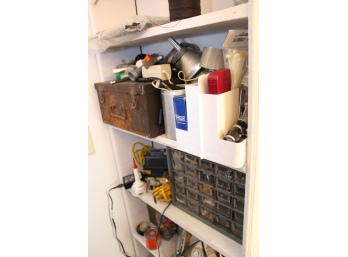 Mixed Shelf Lot W/Tools, Hardware & Red Shelf - Item #079