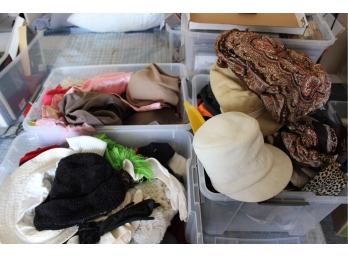 Mixed Lot Of Ladies & Mens Hats, Gloves, Pants & Vintage Scarves - Lot Of 3 Bins! Used To New Condition - Item #117