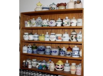 HUGE Mixed Lot Of Mustard Jars W/ Shelf! Good Condition - Item #74