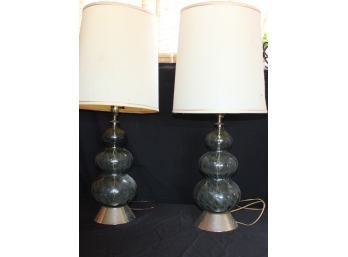 Glass & Chrome Lamps W/Shades - Set Of 2! Great Condition - Item #56