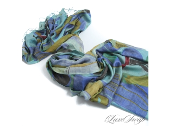 TREMENDOUS FOLANI MADE IN INDIA PURE SILK BLUE MIXED LIGHTWEIGHT ABSTRACT SHAWL