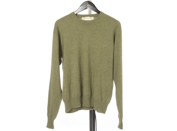 WORK FROM HOME LUXE : COCHNI MADE IN ITALY 100 CASHMERE PEA GREEN CREWNECK MENS SWEATER