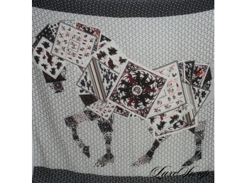 BEAUTIFUL Made In France 65/35 Cashmere Silk Ivory Multi Horseshoe Equestrian Theme Shawl Wrap