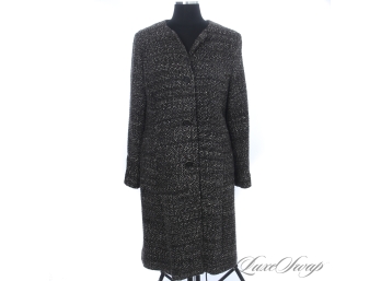 GORGEOUS Brooks Brothers Granite Tweed Unstructured Collarless Long Coat 12