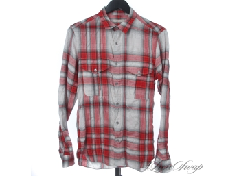 HIPSTER LUXE : AUTHENTIC BURBERRY BRIT GREY RED MULTI PLAID MENS TARTAN SHIRT S