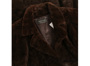 THE STAR OF THE SHOW : DAMSELLE MADE IN NEW YORK LIKE NEW BROWN TIGER STRIPE SHEARED MINK LONG COAT