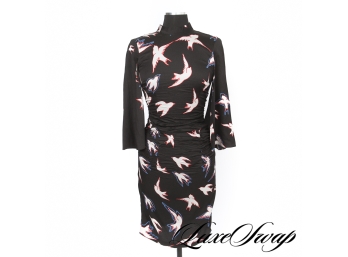 NWT $348 TRACY REESE BLACK CHINOSERIE RUCHED BIRD PRINT KIMONO DRESS 6