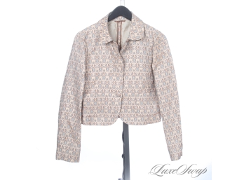 THIS IS THE JAM HERE : AUTHENTIC PRADA MADE IN ITALY PEACH WOVEN METALLIC SILK BROCADE TAPESTRY JACKET 42
