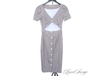 BRAND NEW WITHOUT TAGS MICHAEL KORS COLLECTION MADE IN ITALY BROWN GINGHAM DRESS WITH CUTOUT STOMACH - HOT! 2