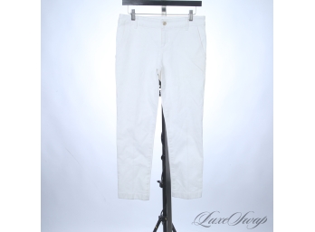 READY FOR THAT BOAT RIDE! AUTHENTIC GUCCI WOMENS WHITE DENIM JEANS WITH SILVER LOGO BUTTON AND PARTIAL STRIPE