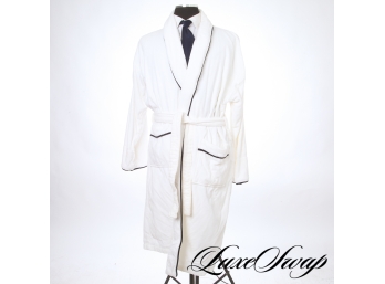 Mercedes Benz Made In Turkey Thick White Navy Piped Turkish Cotton Terry Mens Home Robe OSF