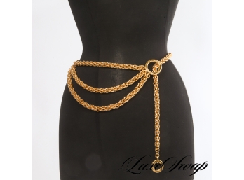 LIKE NEW VINTAGE 1990S PALOMA PICASSO HEAVY GOLD TRIPLE VALANCE CHAIN BELT