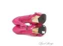 SKY HIGH IN HEIGHT AND PRICE! $795 LIKE NEW VERSACE MADE IN ITALY HOT PINK LEATHER GOLD PLATFORM SHOES 37