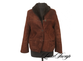 LIKE NEW AND OF PREMIUM QUALITY BARNEYS NY MADE IN ENGLAND RICH RUST BROWN FUR LINED SHEARL