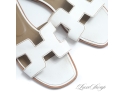 MOST WANTED! AUTHENTIC HERMES MADE IN ITALY WHITE ORION H FLAT SANDALS 37 / 7