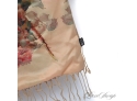 CHEERFUL 100 PERCENT SILK WATERCOLOR ROSE FLORAL FLANNEL REVERSIBLE SHAWL SCARF