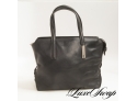 AUTHENTIC MONTBLANC BLACK NAPPA LEATHER SILVER BAR INSET 2 HANDLE TOTE BAG