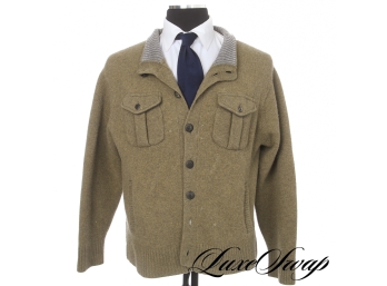 WORK FROM HOME! ORVIS SOFT OLIVE GREEN KNIT MENS ELBOW PATCH CARDIGAN SWEATER