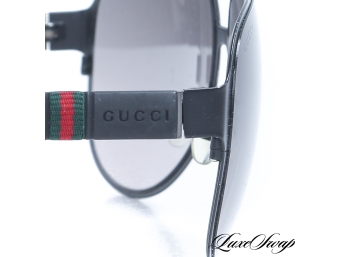 AUTHENTIC Gucci Made Italy GG 2252 Black Flat Top Aviator Rubberized Sunglasses