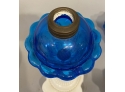 Pait Antique Fluid Lamps Blue Font W White Milk Glass Base