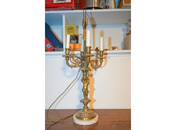 Vintage Brass Cherub Candelabra Marble Base Lamp