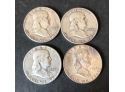 4 Benjamin Franklin Silver Half Dollars 1952, '54, '57, And '63