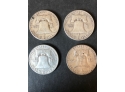 4 Benjamin Franklin Silver Half Dollars 1952, '54, '57, And '63