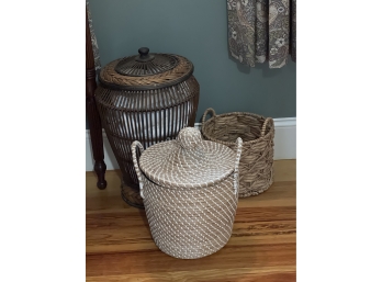 (3) DECORATIVE BASKETS WITH CONTENTS