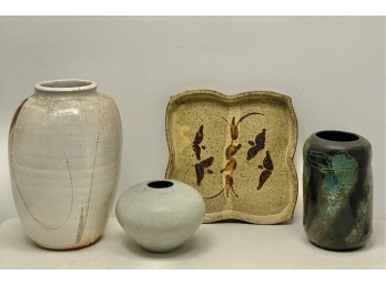 (4) CONTEMPORARY SIGNED EARTHENWARE POTTERY WARES
