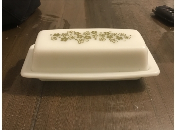 217. Green And White Pyrex Butter Dish And Lid