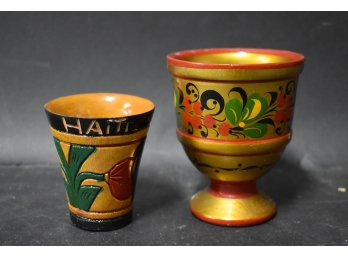118. Hand Painted Haitian  Wooden Cups