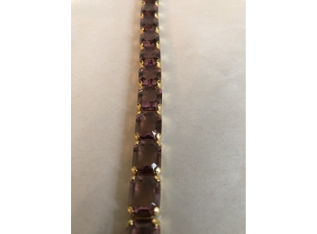Vintage 7'  Chunky Gold Tone Purple Stone Bracelet