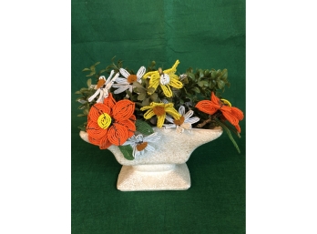 MCM Beaded Flowers In Pottery Planter