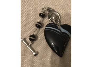 Black And White Agate Heart Pendent