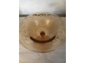 Honey Amber Vintage 6' Tall  Etched Compote