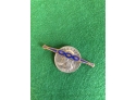 Blue Enamel Brass Victorian Pin