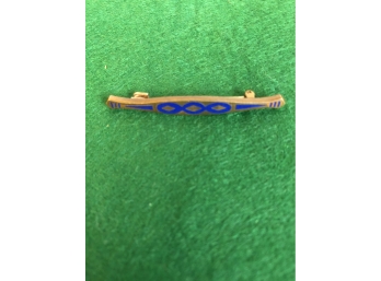 Blue Enamel Brass Victorian Pin