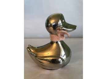 Cute Silverplate Duck Bank With Key