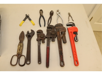 Pipe Wrench Lot W/ Some Pliers Craftsman Rigid
