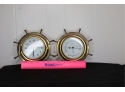 Vintage Pair Of  Watrous Nautical Brass Ships Wheel Clock And Barometer