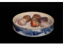 Vintage Blue And White Ginger Jar Cover Asian Dish With Lucky Stones