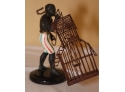 Antique Bronze BLACKAMOOR FIGURINE Carrying Bird Cage