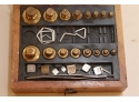 Vintage Triple Beam Balance Scale Weight Set In Wood Box
