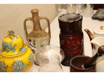 Vintage Ceramic Lot 3 With Urn And Glass