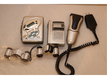 Vintage Opera Binoculars Transistor And Walkman Radio & Electric Shaver Lot
