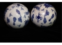 Set Of 3 Porcelain Blue And White Chinese Dragon Balls